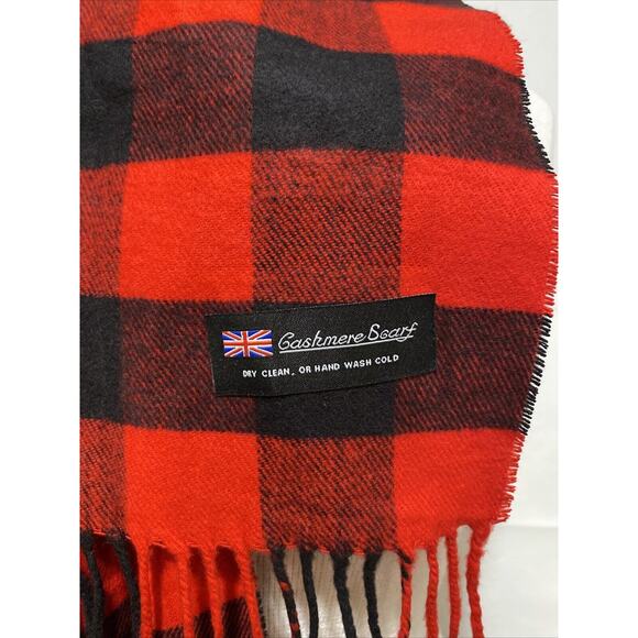 Red‎ Black Buffalo Plaid Cashmere Scarf Winter Warm Fringe Unisex Timeless - Picture 3 of 5